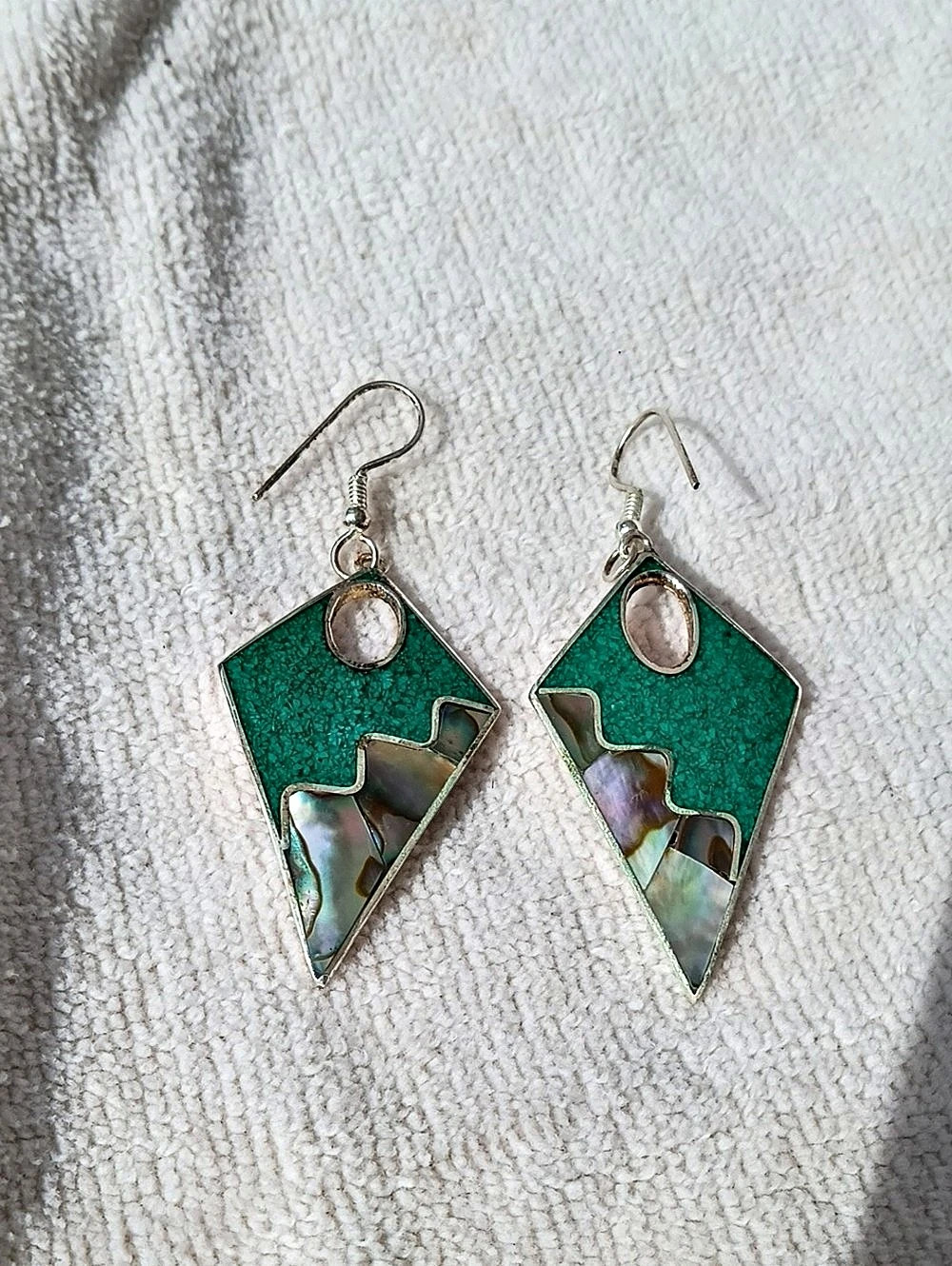 Green Abalone Inlay Drop Earrings Alpaca